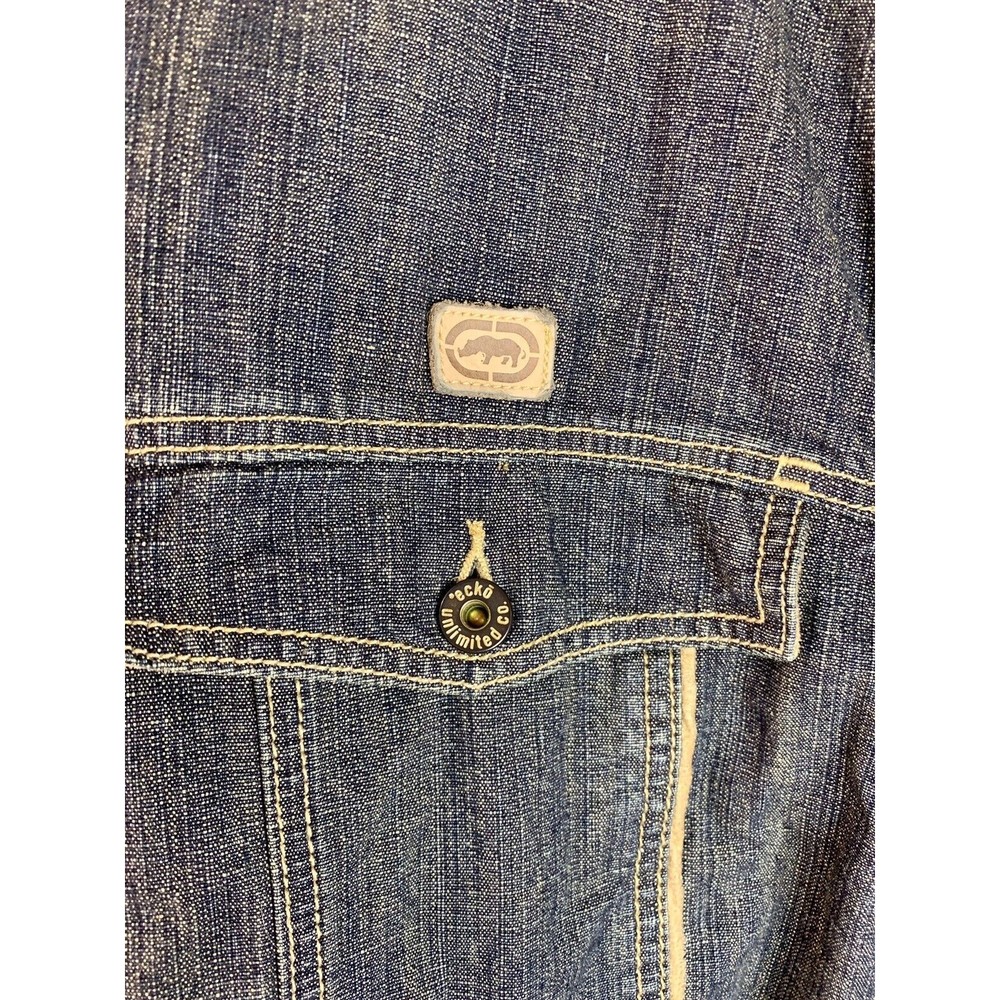 Vintage Ecko Unltd Denim Blue Jean Jacket Y2K Size 2XB Hip Hop Baggy Dark Wash - Picture 2 of 9